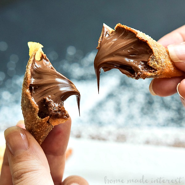 These decadent Nutella Wontons are crisp wontons filled with creamy, rich Nutella hazelnut spread. It's an easy Nutella dessert recipe everyone will love!