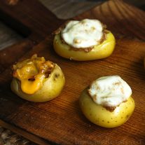 We made these Philly Cheesesteak Potato Bites two ways, original Philly cheesesteak and provolone Philly cheesesteak. These potato bites are an easy game day recipe that would be perfect for a Super Bowl party. They are like a potato skin recipe in miniature. Make this easy potato appetizer for your next party.