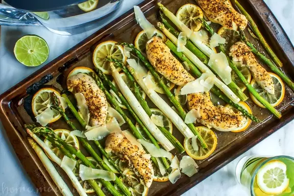 Chicken and asparagus on a sheet pan