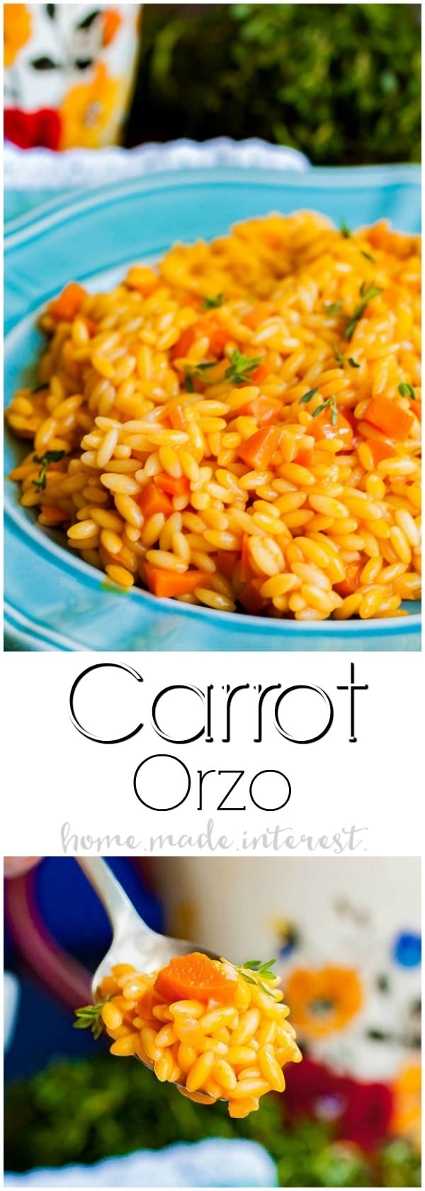 Carrot Orzo | This easy carrot orzo is flavored with carrot juice and cooked like a risotto recipe using orzo pasta inside of rice. This simple side dish would make a beautiful Easter side recipe. Carrot Orzo is a spring recipe full of bright flavors!