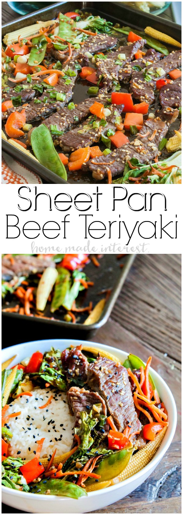 Sheet Pan Beef Teriyaki | This easy sheet pan meal is an easy weeknight dinner recipe that takes less than 30 minutes to make. Sheet pan beef teriyaki recipe is thin slices of beef tossed in teriyaki sauce and baked with asian vegetables. Serve this easy sheet pan dinner recipe over rice or noodles for a quick and easy dinner. 