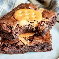 RITZ Peanut Butter Brownies | This sweet and salty dessert recipe is super easy to make and so good! This brownie recipe uses peanut butter and RITZ crackers to make a sweet and salty brownie recipe that everyone in my house loves. If your kids love peanut butter and crackers they’re going to love these peanut butter brownies with RITZ crackers!
