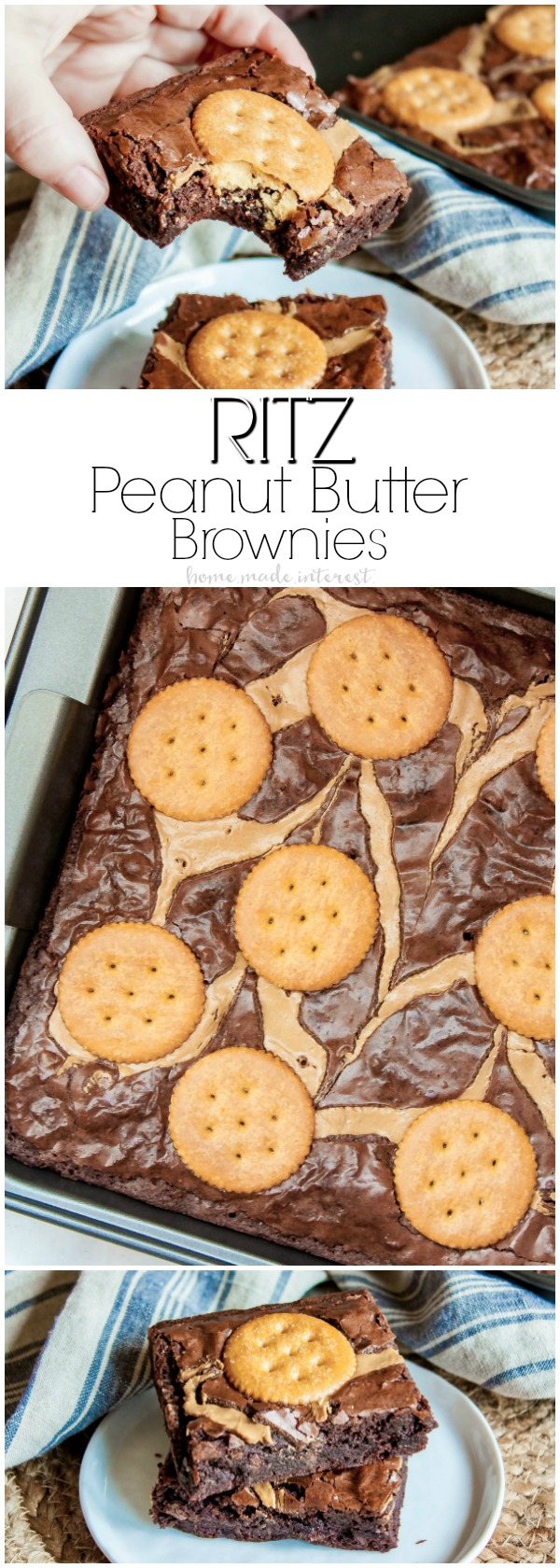 RITZ Peanut Butter Brownies | This sweet and salty dessert recipe is super easy to make and so good! This brownie recipe uses peanut butter and RITZ crackers to make a sweet and salty brownie recipe that everyone in my house loves. If your kids love peanut butter and crackers they’re going to love these peanut butter brownies with RITZ crackers!