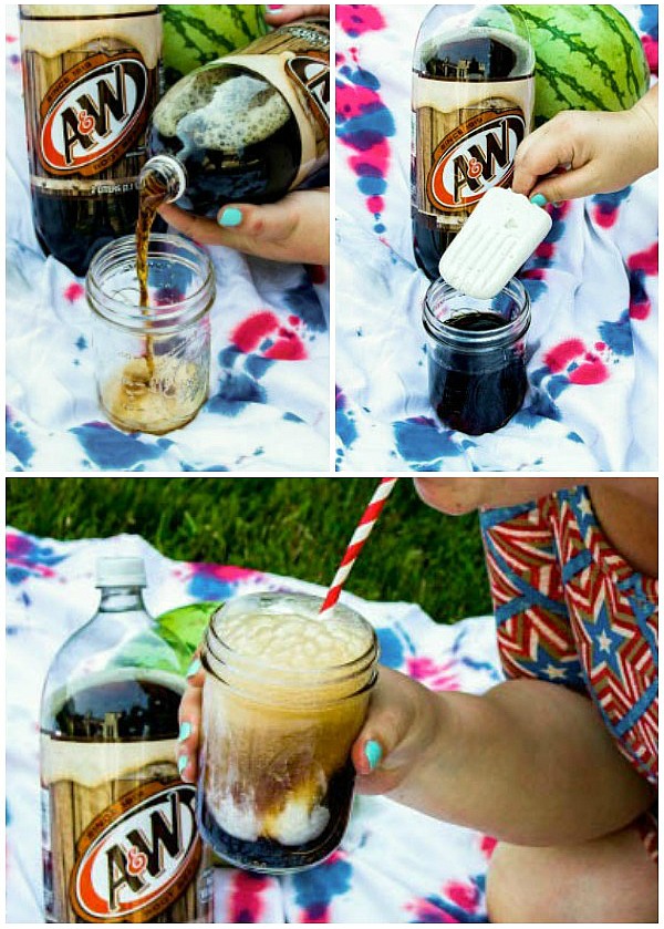 Ice Cream Popsicle Root Beer Floats | Make root beer floats even easier with these Ice Cream Popsicle Root Beer Floats. Vanilla ice cream popsicles make root beer floats simple and fun! This root beer float recipe is a great summer dessert or a 4th of July dessert recipe that friends and family can enjoy on the go!