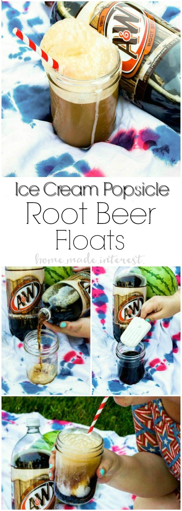 Ice Cream Popsicle Root Beer Floats | Make root beer floats even easier with these Ice Cream Popsicle Root Beer Floats. Vanilla ice cream popsicles make root beer floats simple and fun! This root beer float recipe is a great summer dessert or a 4th of July dessert recipe that friends and family can enjoy on the go! 