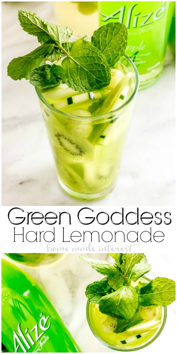 Green Goddess Hard Lemonade | This adult lemonade recipe is an easy summer cocktail recipe that everyone will love. Green Goddess Hard Lemonade mixes fresh lemonade with fruits and vegetables for a summer drink recipe you won’t forget.