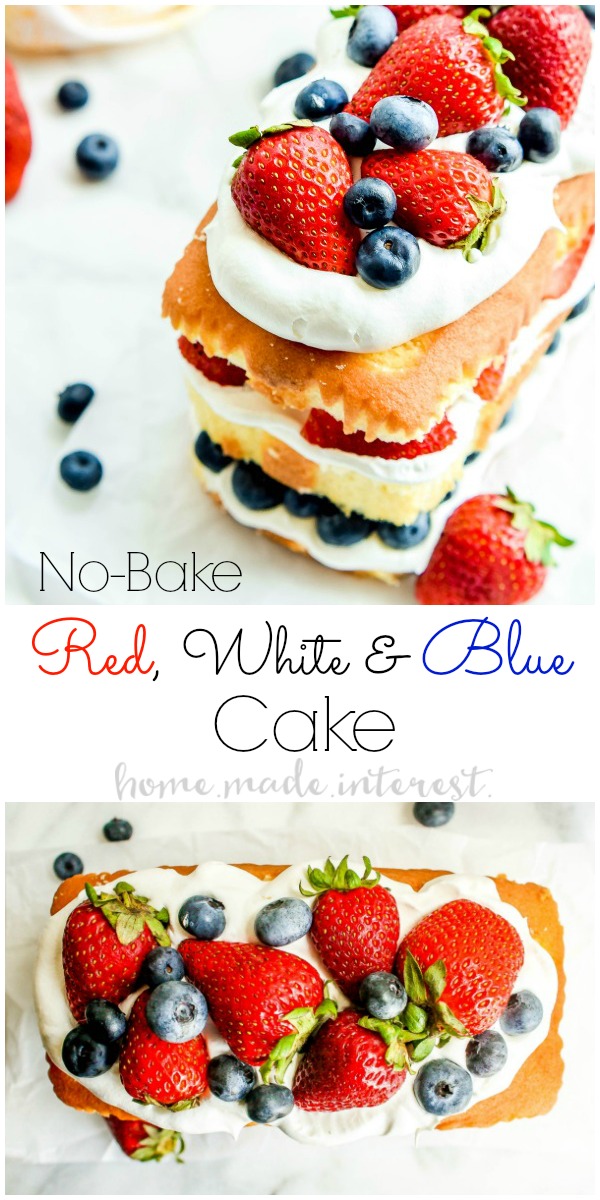 No Bake Crimson White and Blue Cake | This straightforward no bake crimson white and blue cake is a 4th of July dessert recipe that you just don’t desire to fail to note. This no bake cake recipe is stuffed with whipped cream and recent summer season berries for a summer season dessert recipe that every person will cherish. Win this as a Memorial Day dessert recipe or Labor Day dessert recipe too.   No Bake Crimson White and Blue Cake No Bake Red White Blue Cake Pinterest