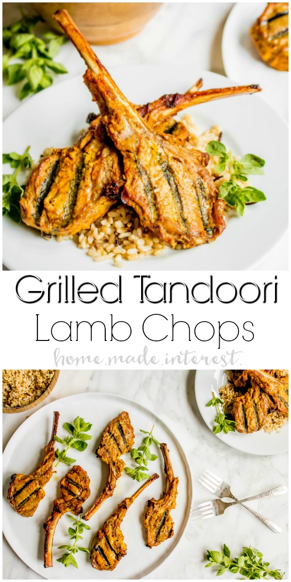 Tandoori Grilled Lamb Chops | This easy lamb chop recipe is a perfect summer grilling recipe. Tandoori-style lamb chops marinated in a tandoori yogurt and spice marinade then grilled on a Big Green Egg. We should you how to use a Big Green Egg to grill lamb chops with lots of flavor. If you love a good Indian food recipe these Indian-inspired grilled lamb chops are for you. 