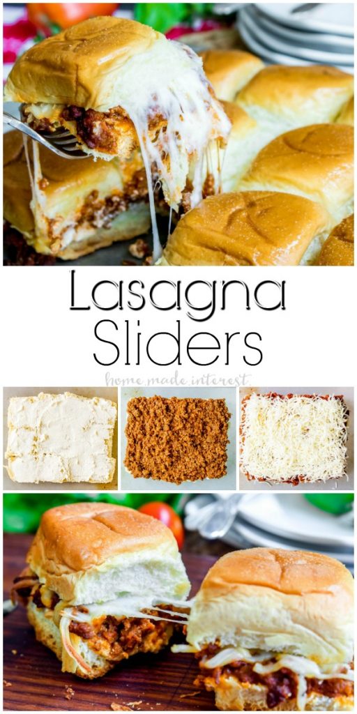 Lasagna Sliders | This easy slider recipe is a combination of the ultimate comfort food and the best appetizer recipe! These easy lasagna sliders are delcious meat and sauce and ooey, gooey cheese served on a toasted garlic bread roll. These make a great slider for football parties