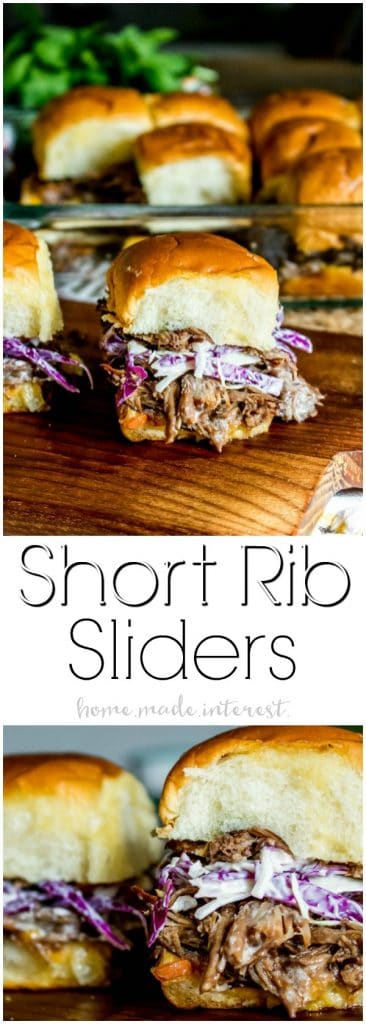 Short Rib Sliders | Game day requires some pretty awesome football food ideas. These Short Ribs Sliders sandwich braised short ribs between two slider buns to make the ultimate game day recipe. These baked sliders use tender braised short ribs topped with coleslaw for a next level slider that is an easy appetizer recipe that makes the best football party food ever!