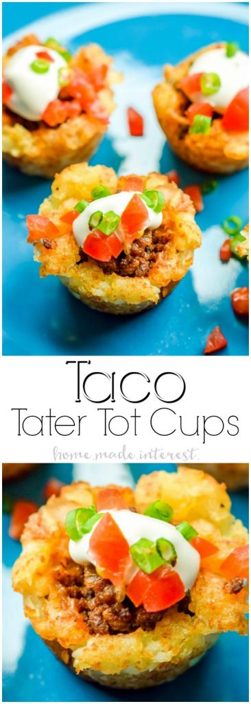 Taco Tater Tot Bites | These Taco Tater Tot Bites are an easy appetizer recipe that are an awesome football food idea for your next game day party or tailgating! If you love tater tots and you love tacos these Taco Tots are the best of both worlds! Taco Tater Tot Bites make the ultimate Super Bowl party food or Cinco de Mayo recipe!