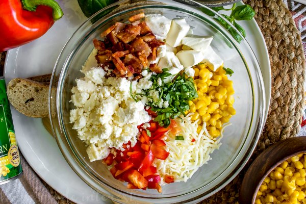 ingredients for corn dip in a bowl