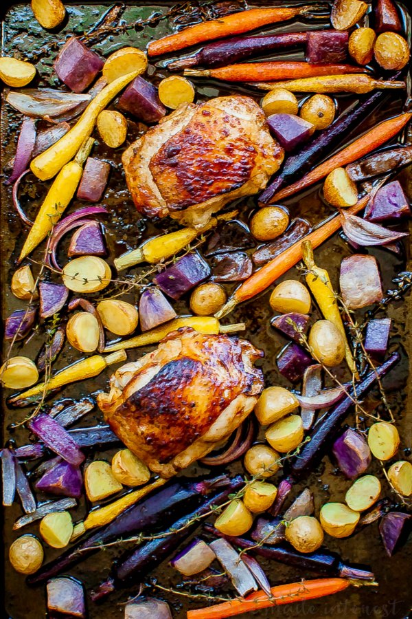 roasted chicken and root vegetables