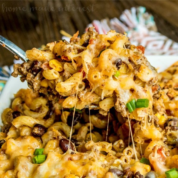 taco macaroni casserole made with pasta and cheese