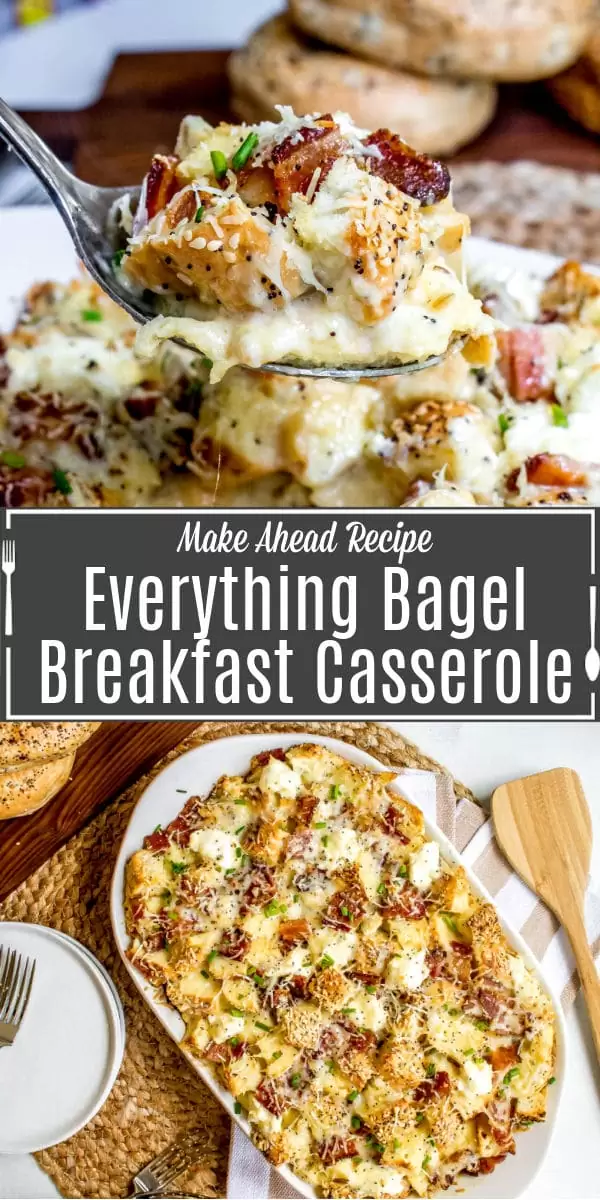 Pinterest image for Everything Bagel Make Ahead Breakfast Casserole with title text