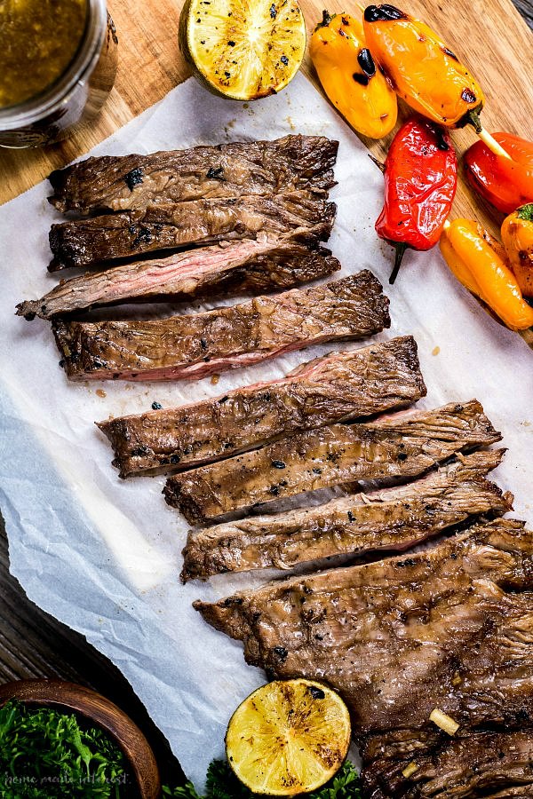 grilled skirt steak and sweet peppers