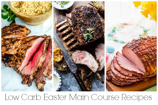 Collage of menu ideas for a low carb or Keto Easter dinner