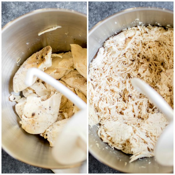step-by-step pictures showing how to shred chicken fast