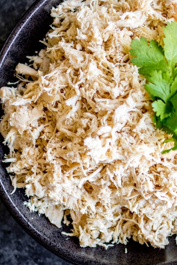 slow cooker shredded chicken in a bowl