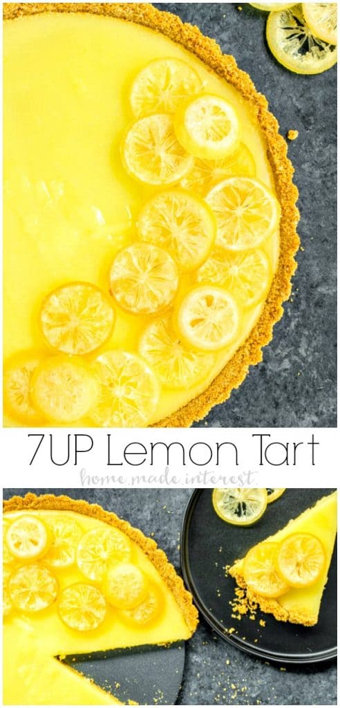 This delicious 7UP Lemon Tart is an easy summer dessert recipe with a sweet and tart 7UP lemon filling and a graham cracker crust. You can also use candied lemons for decoration. It is the perfect recipe for summer parties!