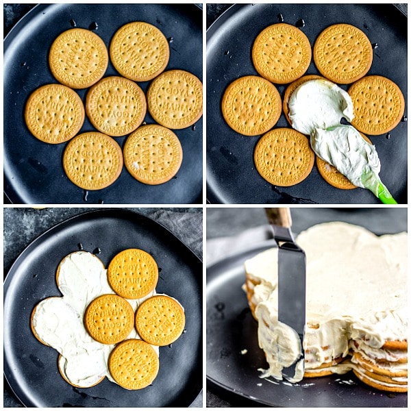 step-by-step photos of how to make bolo de bolacha biscuit cake
