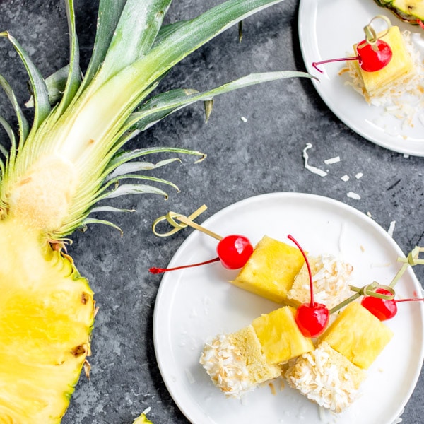 Pina Colada Cake Bites rolled in toasted coconut