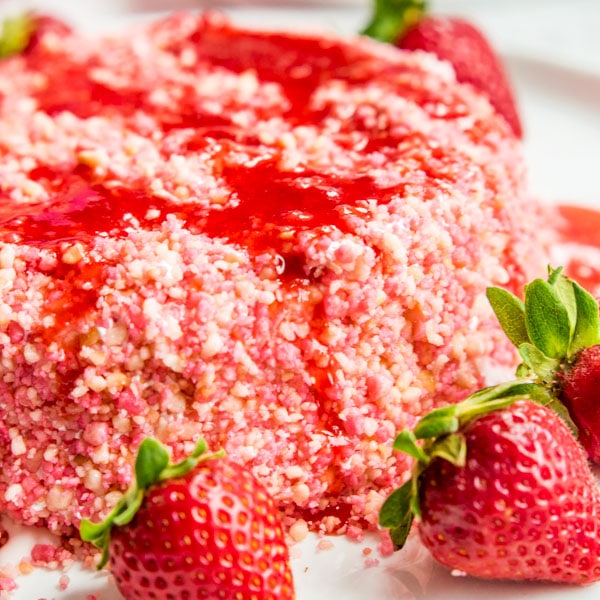 strawberry ice cream cake with Strawberry Sauce on top