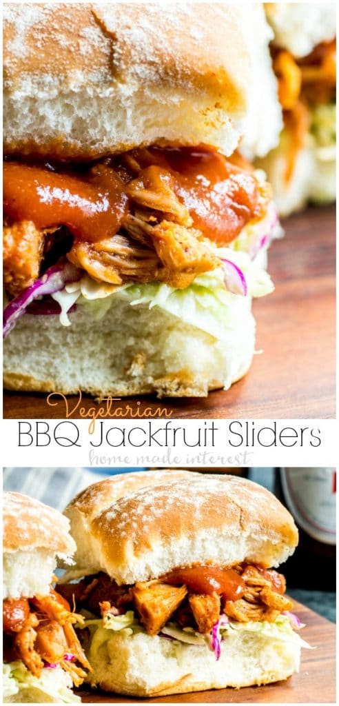 BBQ Jackfruit Sliders are a vegan slider recipe made with jackfruit and your favorite BBQ sauce. It's an easy slider recipe that makes the perfect vegan appetizer for backyard BBQs. These sliders are an easy party appetizer that you can serve with coleslaw.
