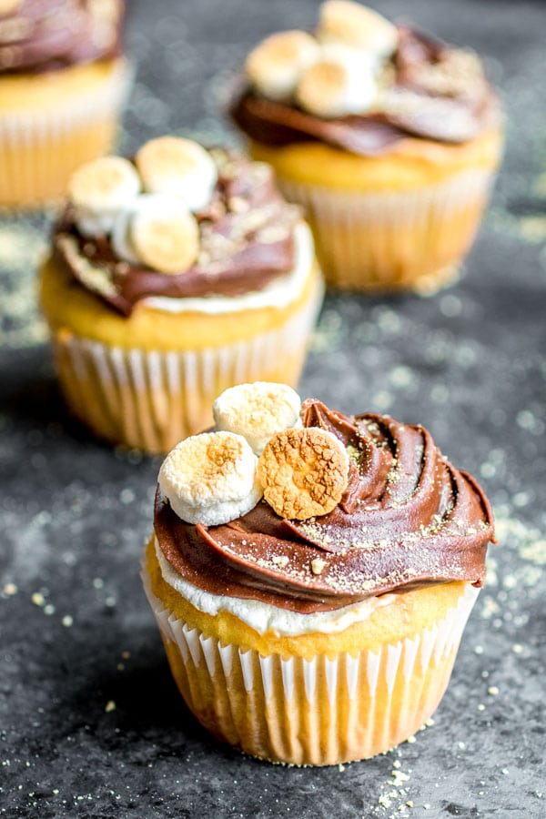 S'mores Cupcake made with yellow cake mix