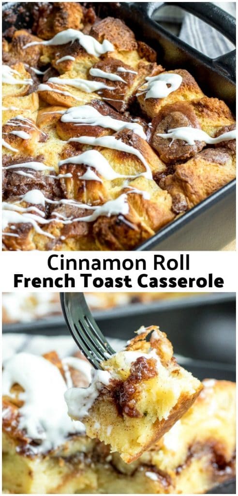 This easy Cinnamon Roll French Toast Casserole is a french toast casserole recipe that you make ahead of time and let sit overnight. It is made with brioche bread and stuffed with cinnamon and sugar for the ultimate cinnamon roll flavor! Drizzle it with a delicious cream cheese icing and you have the best brunch recipe EVER! #ad #AmericaRunsOnDunkin #MakeItExtra
