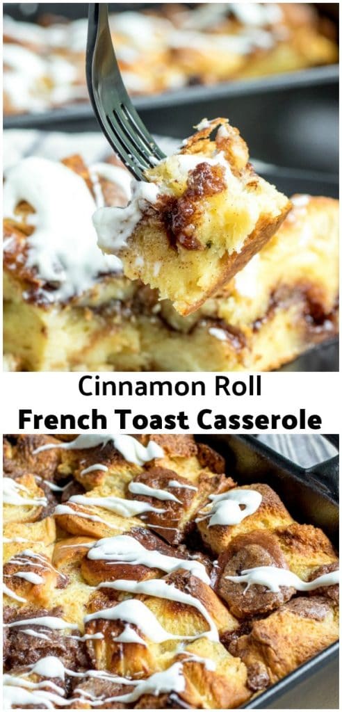 This easy Cinnamon Roll French Toast Casserole is a french toast casserole recipe that you make ahead of time and let sit overnight. It is made with brioche bread and stuffed with cinnamon and sugar for the ultimate cinnamon roll flavor! Drizzle it with a delicious cream cheese icing and you have the best brunch recipe EVER! #ad #AmericaRunsOnDunkin #MakeItExtra