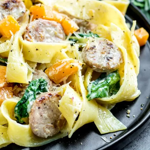 Creamy Sausage Pasta with Butternut Squash with pappardelle pasta