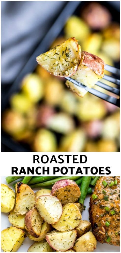These easy Roasted Ranch Potatoes are tossed with butter and a blend of spices that make ranch seasoning. Then they are baked in the oven for the best roasted potatoes you've ever had! Make these for weeknight dinners that your family will love. It's the ultimate comfort food! #comfort food #potatoes #potato #ranch #sidedish #dinner #backtoschool #hungry #homemadeinterest