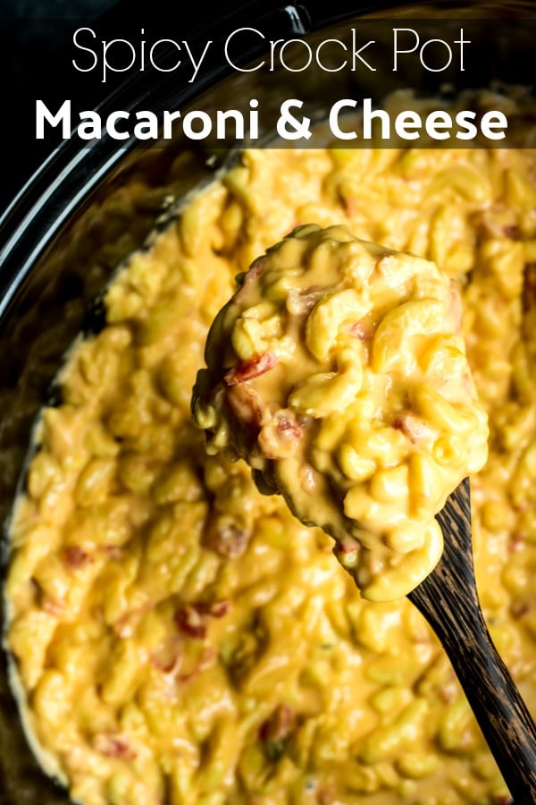 This easy Spicy Crock Pot Macaroni and Cheese is made in a slow cooker with evaporated milk, Velveeta cheese, and Rotel. This No Boil macaroni and cheese is one of the BEST comfort foods and Spicy Crock Pot Macaroni and Cheese is perfect for a crowd. #macncheese #macaroniandcheese #pasta #slowcooker #crockpot #rotel #comfortfood #cheese #homemadeinterest