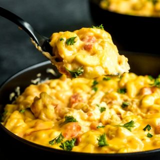 spoon of Spicy Crock Pot Macaroni and Cheese