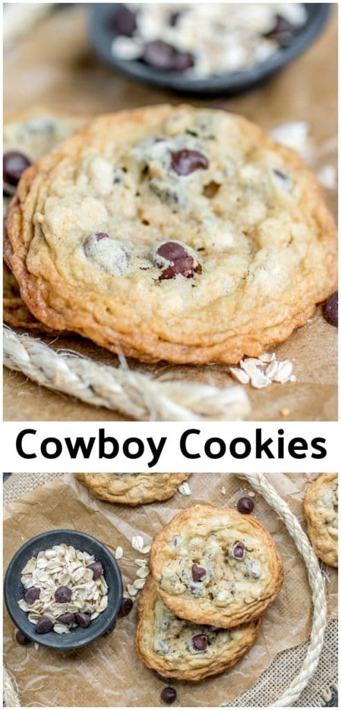 This is the BEST EVER Cowboy Cookies recipe! It's an easy cookie recipe that combines chocolate chips, and oatmeal for a chocolaty, chewy, cookie that everyone loves. It's also the first cookie recipe that I made into a cookie in a jar recipe! Cowboy cookies are a great after school snack and an awesome Christmas cookie recipe to share at this year's cookie exchange! #cookies #chocolate #oatmeal #christmascookies #cookieexchange #homemadeinterest