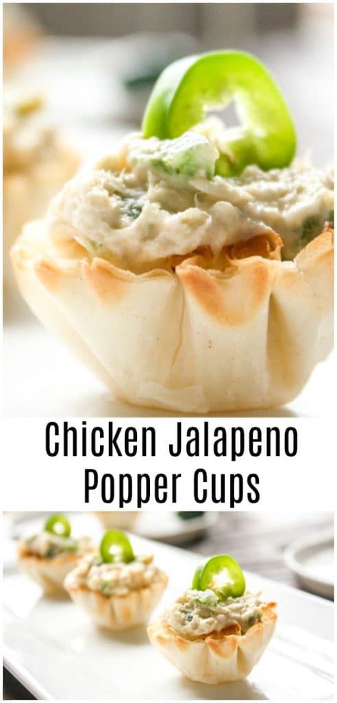 These easy Chicken Jalapeno Popper Cups are made with phyllo cups stuffed with a creamy chicken jalapeno filling. It is the perfect bite size appetizer for parties. They are an easy phyllo cup appetizer made with flaky phyllo (or fil or fillo) shells that have been stuffed with creamy chicken and jalapenos. #jalapeno #appetizer #bitesizeappetizer #gameday #spicy #christmas #newyears #partyfood #homemadeinterest