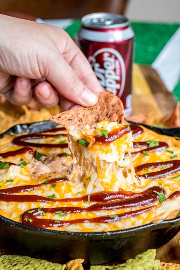 game day Dr Pepper BBQ Chicken Dip