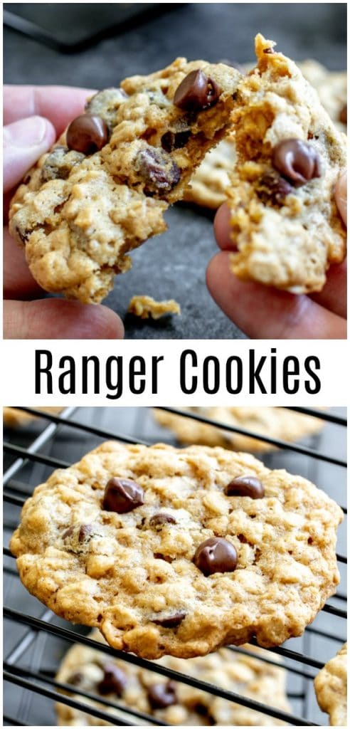 This easy Ranger Cookies recipe (sometimes called Texas Ranger cookies) is made with chocolate chips, oatmeal, and Rice Krispies. You can also make them with corn flakes and coconut. Ranger cookies are an old fashioned cookie recipe that makes the best soft, chewy Ranger Cookies! #cookies #chocolatechips #christmascookies #cookieexchange #homemadeinterest