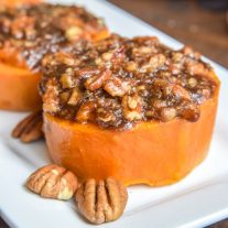 Mini Sweet Potato Casserole with brown sugar and pecans baked on top