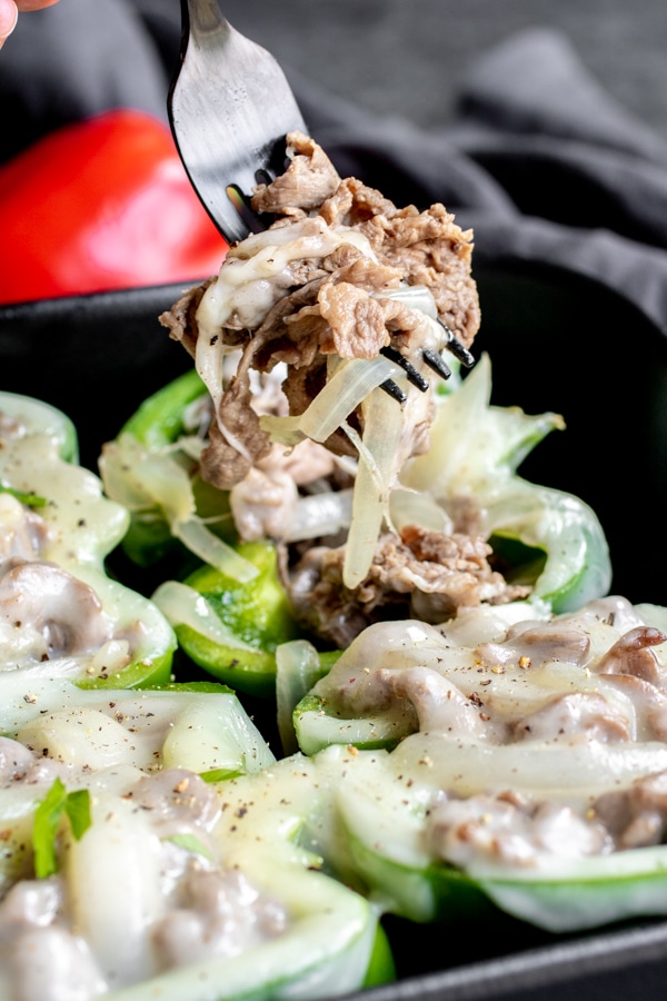 fork of Philly Cheesesteak Stuffed Peppers