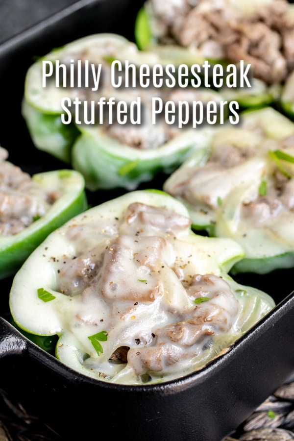 This low carb recipe for Philly Cheesesteak Stuffed Peppers is packed full of thinly sliced steak and onions, stuffed into green bell peppers, and topped with melted provolone cheese. It is a low carb, keto dinner recipe that can be made ahead of time and stored in the freezer. Perfect for low carb meal prep! #stuffedpeppers #steak #beef #easydinnerrecipes #cheesesteak #lowcarb #keto #lowcarbrecipes #ketorecipes #homemadeinterest