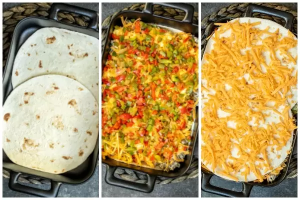 how to layer Breakfast Burrito Casserole