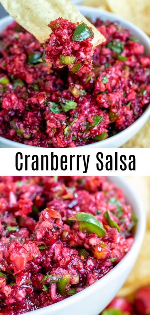 This Fresh Cranberry Salsa is an easy appetizer recipe that you can serve over cream cheese, or as a dip with tortilla chips. It is a little sweet and a little spicy made with fresh cranberries and jalapeno, and with orange juice. It is the perfect holiday appetizer for all of your Thanksgiving, Christmas and New Year's parties. AD #cranberries #salsa #appetizer #thanksgiving #christmas #newyears #dip #homemadeinterest