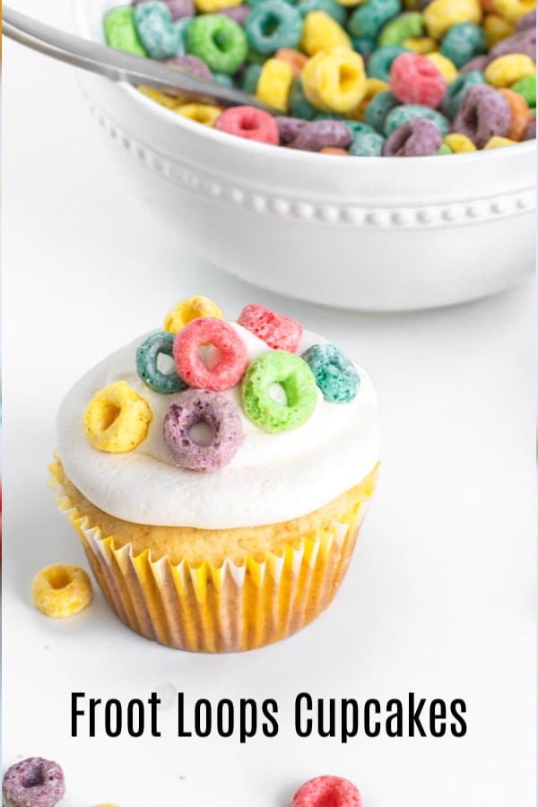 These Froot Loops Cupcakes mean you can have breakfast for dessert! Made with cereal milk, box cake mix, and crunchy Froot Loops these easy homemade cupcakes are a fun way to use Froot Loops breakfast cereal for something other than breakfast. These make a great after school snack for the kids, or just a fun dessert for the family. #ad #KelloggsCerealYourWay #breakfast #cereal #cupcakes #cupcakerecipes #dessert #homemadeinterest