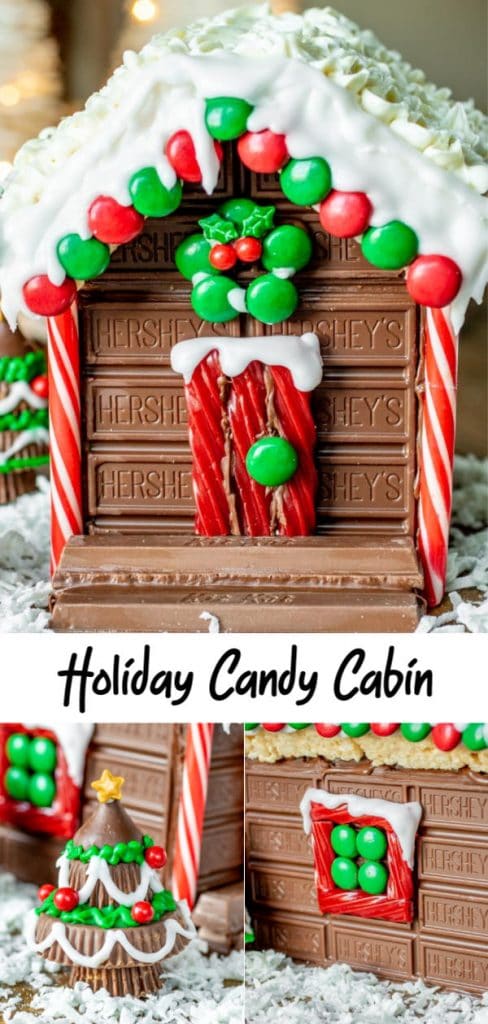 If you are looking for fun ideas for Christmas decorations you have to add this Santa's Candy Cabin to your list. It is a fun craft for kids during Christmas. It's a no bake alternative to a gingerbread house made out of XL HERSHEY'S Milk Chocolate Bars, XL KITKAT® Wafer Bars, and your favorite Christmas candy! Get the pattern for Santa's Candy Cabin and start making memories. AD #HERSHEYS #KITKAT #christmascandy #christmas #gingerbreadhouse #chocolate #homemadeinterest