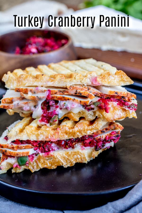 This easy Turkey and Cranberry Panini is a hot, toasted sandwich made with thinly sliced turkey, creamy brie cheese, and sweet and spicy cranberry salsa, all sandwiched between two buttered pieces of bread. Save your leftover Christmas or Thanksgiving dinner to make a could of these delicious sandwiches on your De’Longhi Livenza Compact All Day Grill AD #delonghi #livewell #thanksgiving #christmas #cranberries #panini #homemadeinterest