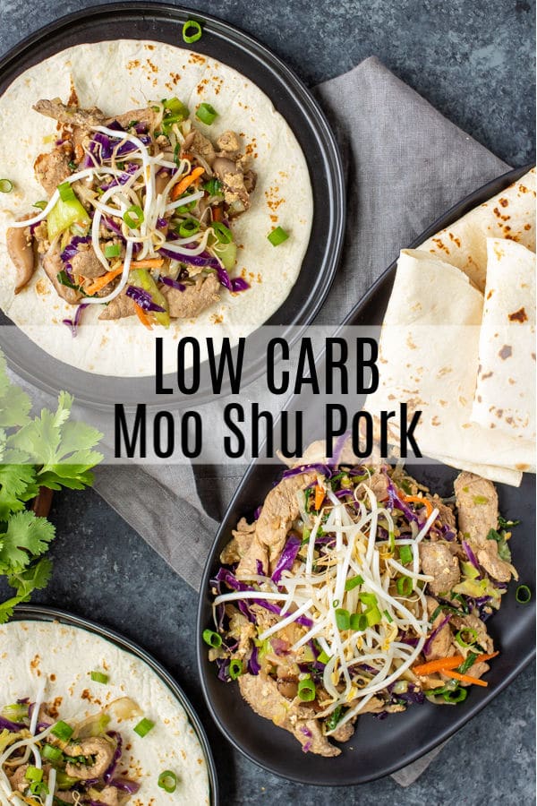 Low Carb Moo Shu Pork is an easy low carb dinner recipe made with a mix of stir-fried pork and vegetables served on a low carb tortilla. It's a low carb version of your favorite chinese stir-fry dish. #lowcarbdiet #lowcarb #pork #easydinnerrecipes #homemadeinterest