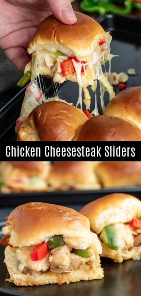 AD: Chicken Cheesesteak Sliders are an easy game day recipe or weeknight dinner idea for families. Tender chicken, colorful peppers, and melted provolone cheese, all sandwiched between soft slider buns. These baked sliders are perfect for feeding a hungry crowd. @tysonbrand #chicken #cheesesteak #appetizer #gameday #homemadeinterest