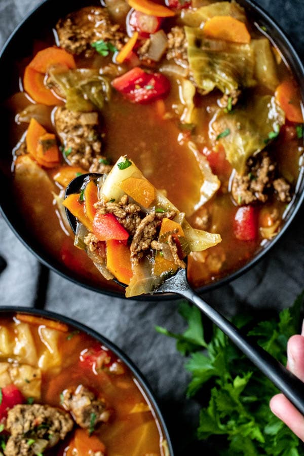 spoon full of Instant Pot Cabbage Roll Soup